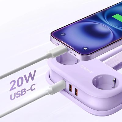 4. Orico AP3 20W GaN 5in1 Power Strip 2x AC + 2x USB-A + 1x USB-C - Purple