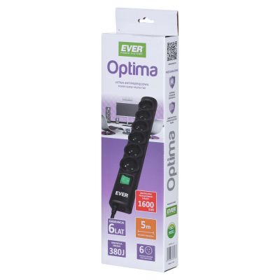 8. Ever OPTIMA surge protector 5.0m (6 x UTE; 10 A; black) (T/LZ08-OPT050/0000)