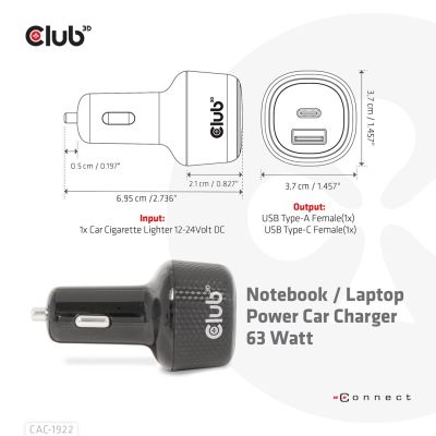 3. CLUB3D CAC-1922 Black Automatic Lighter Charger for Mobile Devices Laptop