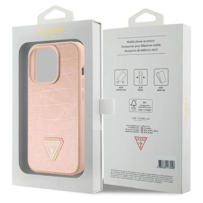 8. Guess GUHCP15XPCRTHCP iPhone 15 Pro Max pink/pink hardcase Croco Triangle Metal Logo