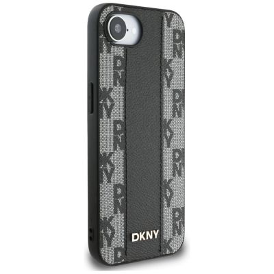 4. DKNY Leather Checkered Mono Pattern MagSafe iPhone 16e Case - Black