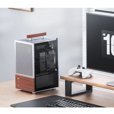 16. Jonsbo T6 Mini-Tower PC Case, Mini-ITX, Tempered Glass, Wood - Silver