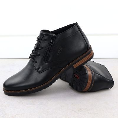 4. Men's leather ankle boots, unlined, black, Rieker14609-00