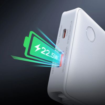 9. Baseus Airpow Lite 10000mAh 22.5W Power Bank with Built-in USB-C and Lightning Cables - White