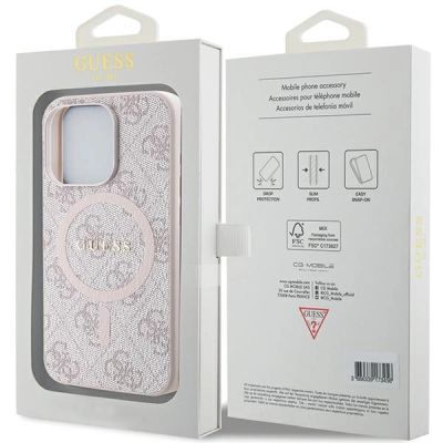 8. Guess 4G Collection Leather Metal Logo MagSafe Case for iPhone 14 Pro Max - Pink