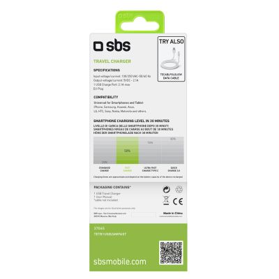 3. SBS TETR1USB2AWFAST 10W USB-A Wall Charger - White