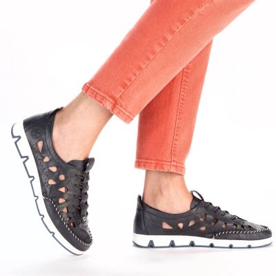 12. Rieker W RKR652 navy blue openwork leather shoes