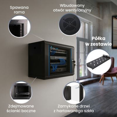 7. Extralink LITE 4U 530X400 WALL-MOUNTED RACKMOUNT CABINET BLACK Freestanding/Wall/Floor Rack Black