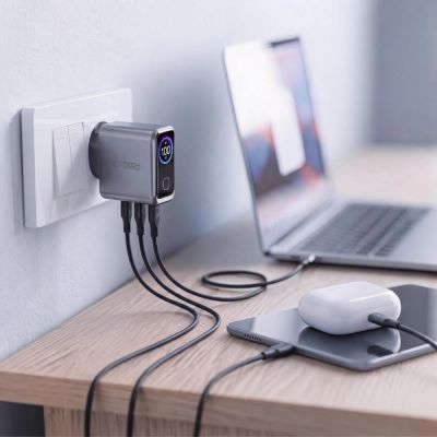 8. Tech-Protect PowerVision NC100W-GaN 3-Port PD 100W / QC3.0 Wall Charger - Dark Gray