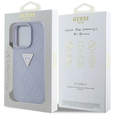 8. Guess Hot Stamp 4G Pattern Triangle Metal Logo Case for iPhone 16 Pro Max - Purple
