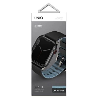 3. Uniq Linus Apple Watch Series 4/5/6/7/8/SE/SE2/Ultra strap 42/44/45mm. Airosoft Silicone black/midnight black