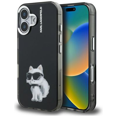 Karl Lagerfeld IML Aquarelle Choupette & Logo iPhone 16 Case - Black
