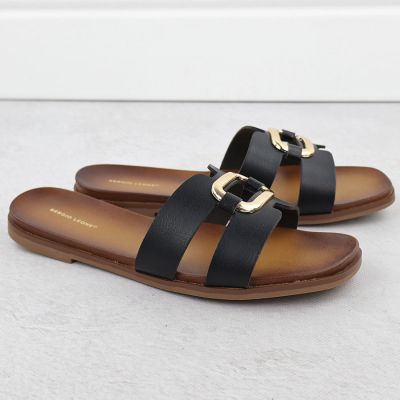 2. Women's slippers with decoration, black, Sergio Leone SK077H