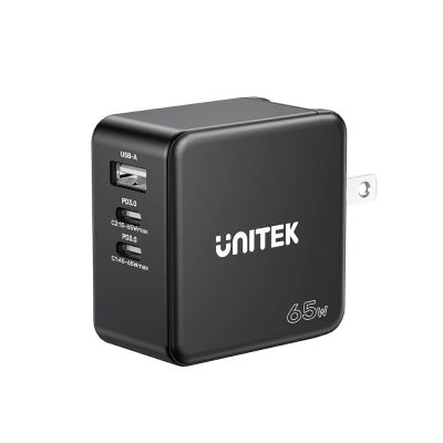 3. UNITEK GAN CHARGER, PD 65W 2X USB-C, USB-A