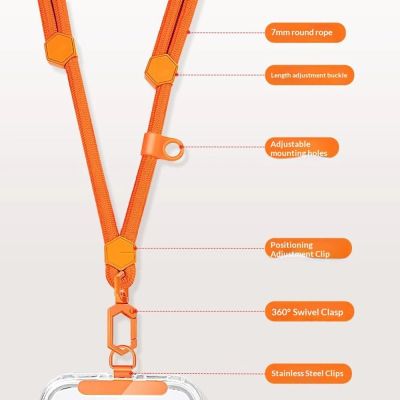 6. 150 cm adjustable neck and shoulder strap with steel plate - orange