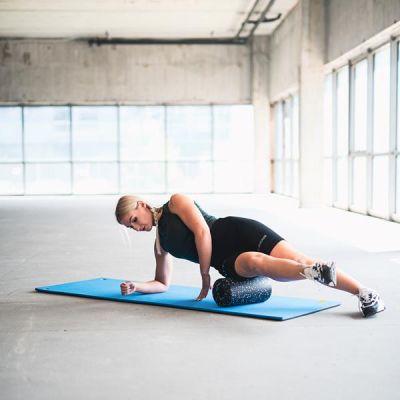 7. HMS Premium MFK03 blue-black club fitness mat with holes