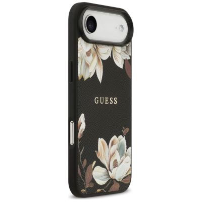 4. Guess Grained Flowers Classic Logo MagSafe case for iPhone Air - black