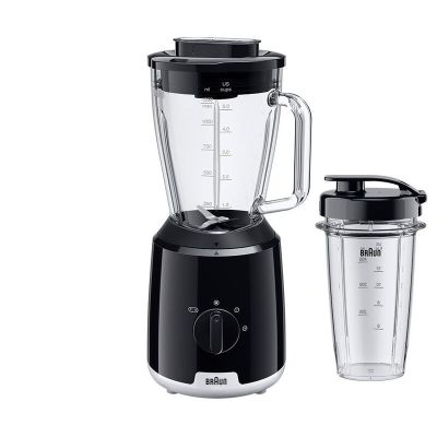 Braun JB1051BK Household PowerBlend 1 Stand Mixer with 1.5L Glass Blender Attachment and Takeaway Cup, Kitchen Gadgets for Crushing, Pureeing, and Blending, Ice Crushing, 2 Speeds