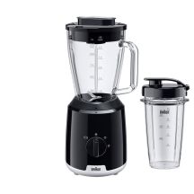 Braun JB1051BK Household PowerBlend 1 Stand Mixer with 1.5L Glass Blender Attachment and Takeaway Cup, Kitchen Gadgets for Crushing, Pureeing, and Blending, Ice Crushing, 2 Speeds