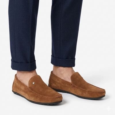 6. Men's leather moccasins, camel suede, Filippo MP923