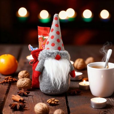 6. DECORATIVE SANTA CLAUS WITH GIFT BAG 20CM GRAY