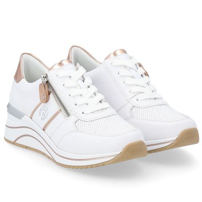 2. Women's leather wedge sneakers white Remonte Rieker D0T04-80