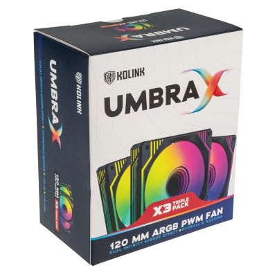 8. Kolink Umbra X 120mm ARGB High Performance PWM Fan Triple Pack - Black