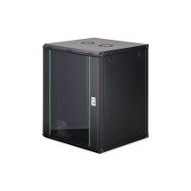 DYNAmic 19" 16U wall-mounted network cabinet 600x600, glass door, black, undivided, assembled, 60kg