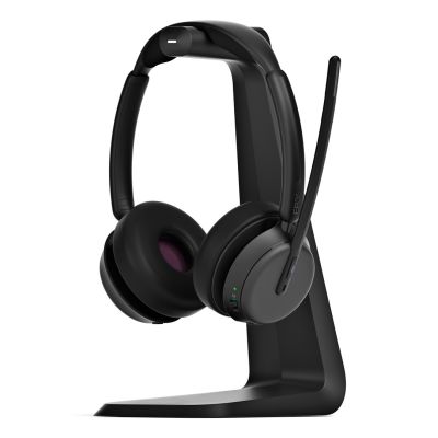 7. EPOS IMPACT 1061T Bluetooth headset with ANC and charging stand, featuring hybrid active noise cancellation (ANC), compatible with MS Teams