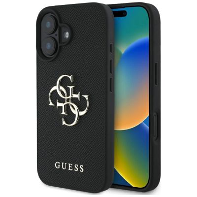 Guess Grained Big 4G Logo Small Classic Logo case for iPhone 16 - black