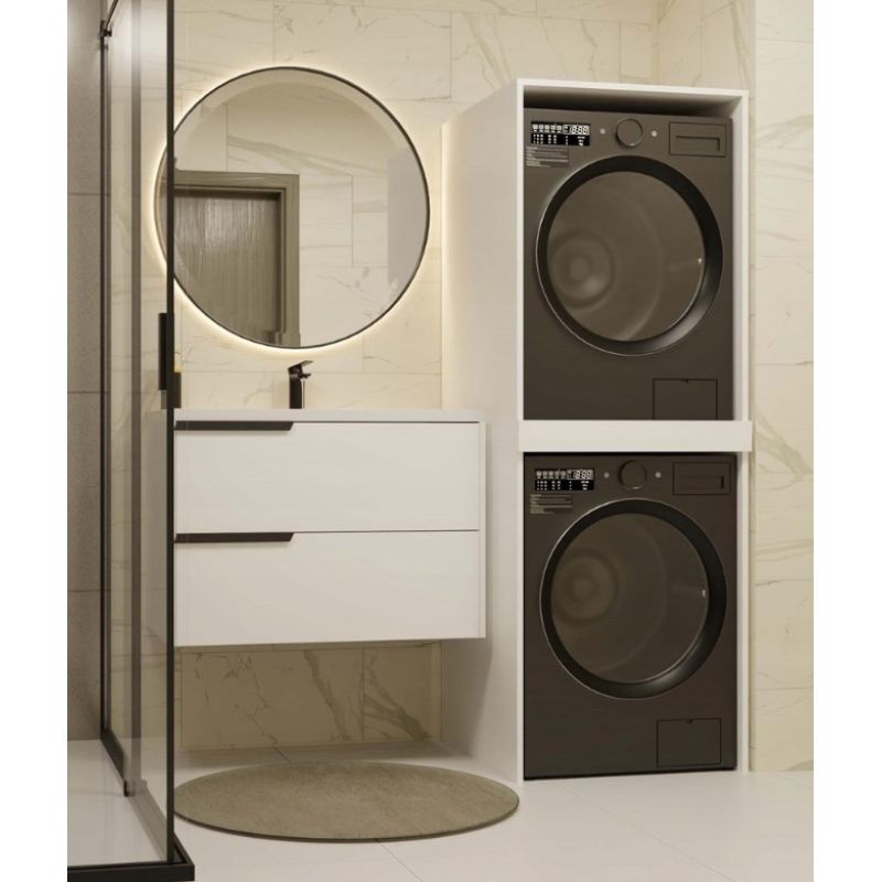8. POLA TWIN WASHING MACHINE AND DRYER CABINET, WHITE