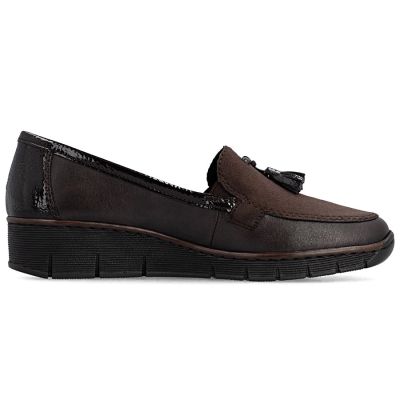 8. Rieker 53771-25 women's leather wedge shoes, comfortable brown