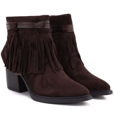 9. Women's insulated cowboy boots with fringes, chocolate M.Daszyński