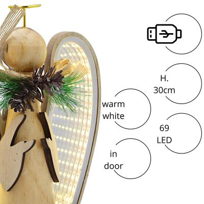 3. DECORATIVE WOODEN ANGEL LED height: 30CM USB