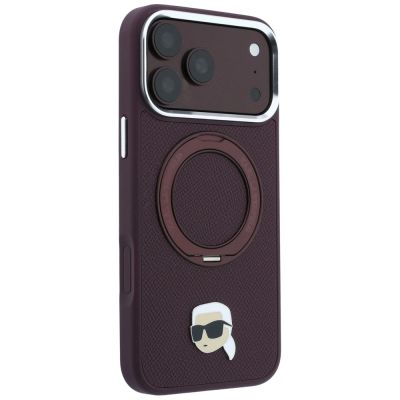 4. Karl Lagerfeld with Ring Stand 360 Karl Head Pin MagSafe case for iPhone 18 Pro / 17 Pro - burgundy