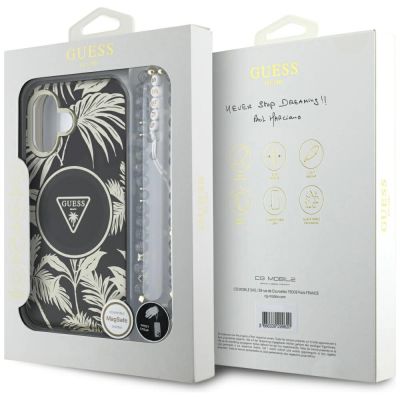7. Guess Palm Trees Triangle Pearl Strap MagSafe case for iPhone 16 black