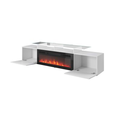 2. ROVA TV cabinet with electric fireplace 190x37x48 white/white gloss