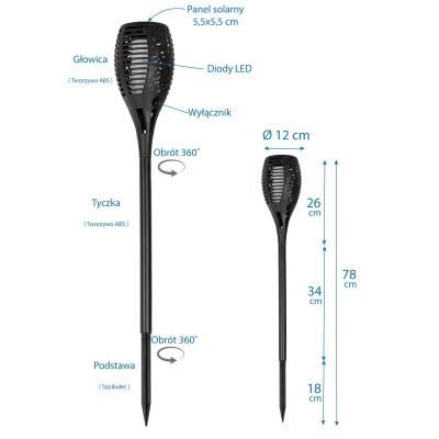 72. SOLAR TORCH DANCING FLAMES 12X12X78CM 36 LED XXXL