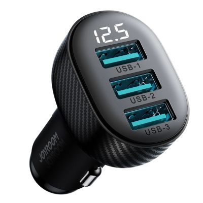 4. Joyroom JR-CCD03 3.4A Car Charger with Display 3x USB-A - Black