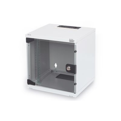 13. 10" network kit: 6U wall-mounted cabinet, shelf, power strip, 8-port switch, Cat.6 panel, gray