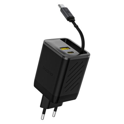 Dudao A67EU GaN 67W Wall Charger with Built-in Retractable USB-C Power Delivery Quick Charge Cable - Black