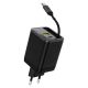 Dudao A67EU GaN 67W Wall Charger with Built-in Retractable USB-C Power Delivery Quick Charge Cable - Black