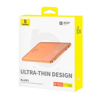 7. Baseus Blade2 12000mAh 65W Powerbank with Digital Display (with Baseus Mini White Series USB-C - USB-C 100W (20V/5A) 50cm White Cable) - Orange