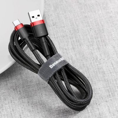 9. Baseus Cafule Cable durable nylon cable USB / USB-C QC3.0 2A 3M black-red (CATKLF-U91)