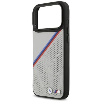 6. BMW M Tricolor Metal Logo MagSafe Case for iPhone 17 Pro Max - Gray