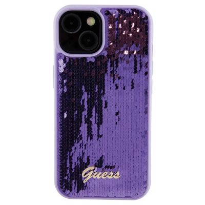 3. Guess Sequin Script Metal case for iPhone 15 - purple