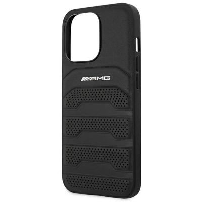 6. AMG AMHCP14LGSEBK iPhone 14 Pro 6.1 "black / black hardcase Leather Debossed Lines