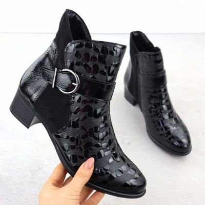 2. Women's patent leather ankle boots with heels, black Remonte Rieker R5188-02