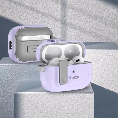 8. Tech-Protect Slim Hook Case with Carabiner for Apple AirPods Pro 1 / 2 - Purple