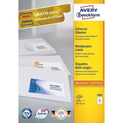 Avery 3481 Self-Adhesive Labels Rectangle Permanent White 2100 pcs.